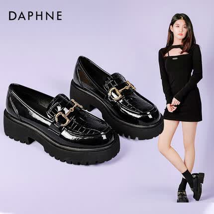 达芙妮（DAPHNE）女鞋2023新款单鞋女春夏季新款厚底一脚蹬厚底增高韩版休闲鞋子女 黑色 35