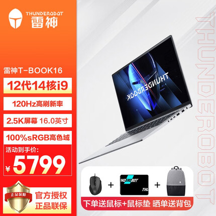 雷神 T-BOOK16英寸12代酷睿高性能轻薄本笔记本电脑商务办公设计本 i9-12900H/32G/1TS/Xe核显