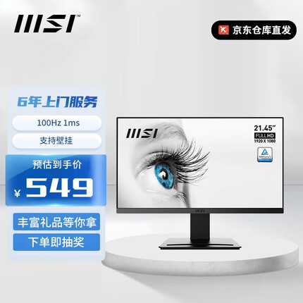 微星MSI21.5英寸显示器100Hz广视角爱眼低蓝光不闪 电脑显示屏 HDMI+VGA 可壁挂 PRO MP223