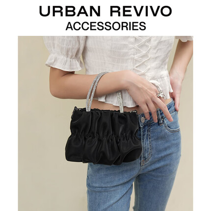 URBAN REVIVO 女士气质褶皱斜挎包UAWB32177 黑色
