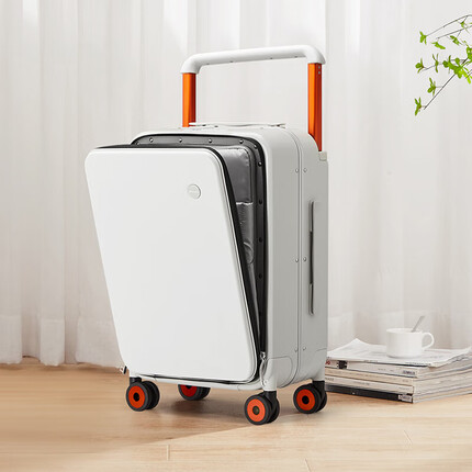 米熙前开盖宽拉杆箱子行李箱大容量商务登机密码箱男女20英寸烟白色75