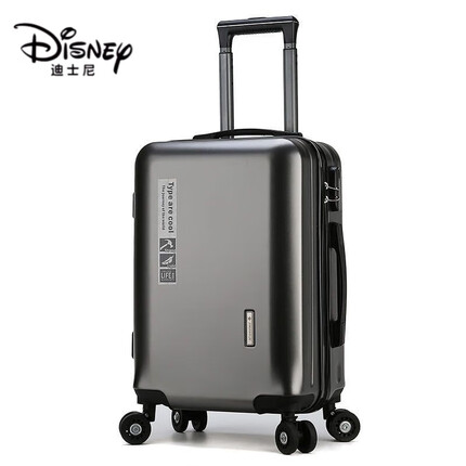 迪士尼（Disney）【结实耐磨】铝框行李箱男女学生拉杆箱密码箱子旅行箱登机箱包 升级拉链款(深灰色)835G 20吋【国内可登机】