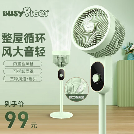 比赛小猪(BUSYPIGGY)比赛小猪空气循环扇电风扇家用摇头落地扇静音低噪智能懒人语音遥控台地两用宿舍大风力涡轮新款 机械旗舰款【青柠绿】