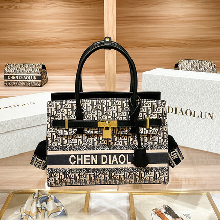 CK托特包2023新款高级感拉链版铂金包单肩斜挎手提女包时尚印花大包 8046印花黑