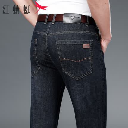 红蜻蜓（RED DRAGONFLY）牛仔裤男商务休闲时尚百搭舒适棉质微弹直筒长裤子 黑色 38 