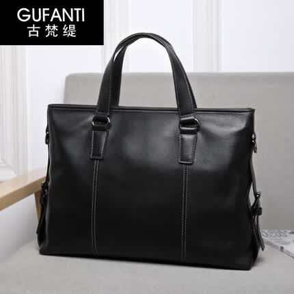 古梵缇公文包男 休闲头层牛皮手提电脑包商务公文包横款文件包gftx-22P 黑色 13寸 GUFANTI