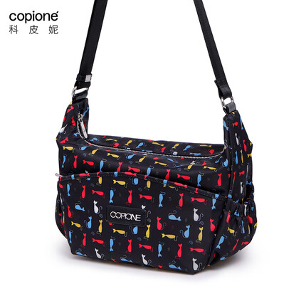 帆布女包尼龙斜挎印花布包女妈妈包中年帆布斜挎包女牛津布女包夏科皮妮 黑色