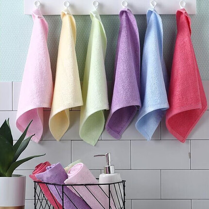 竹一百竹纤维方巾6条 婴儿口水巾儿童洗脸小毛巾吸水方巾手帕 25*25cm