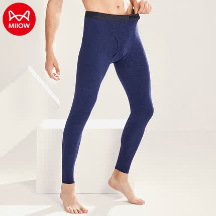 猫人保暖裤男士双面磨毛加厚棉裤男单件修身打底无痕秋裤男羊毛裤 AB面-藏青 L
