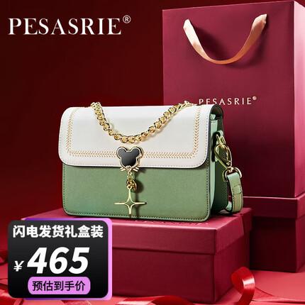 柏萨尼包包女包轻奢单肩包斜挎手提小方包 绿拼白 奢侈限定礼盒装