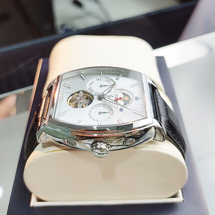 西亚尼方形手表男全自动机械表皮带男士手表酒桶镂空手表防水大表盘腕表 黑皮白面CI6078M 夜光款