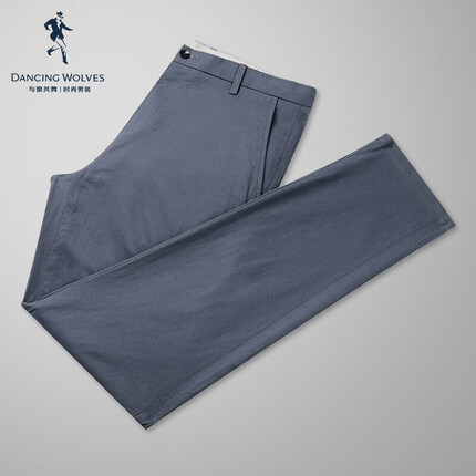 与狼共舞休闲裤男士商务经典百搭四季基础款修身长裤子服饰 009蓝灰-刺绣 34