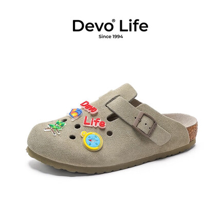 Devo Life的沃 夏季透气勃肯鞋 包头暴力熊鞋子 防滑拖鞋外穿女鞋 22002 浅卡其反绒皮 37