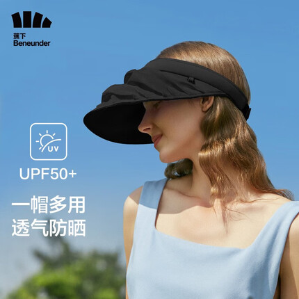 蕉下(beneunder)防晒帽空顶帽子女夏季太阳帽户外骑行防晒遮脸 【薄纱贝壳帽】漆夜黑