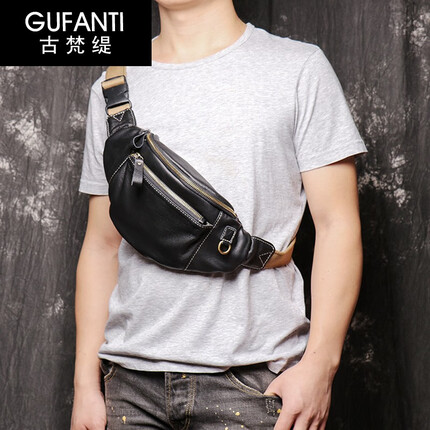 古梵缇单肩斜挎包男 多功能头层牛皮男士斜挎包软皮收纳胸包男 gftx-288 黑色 GUFANTI