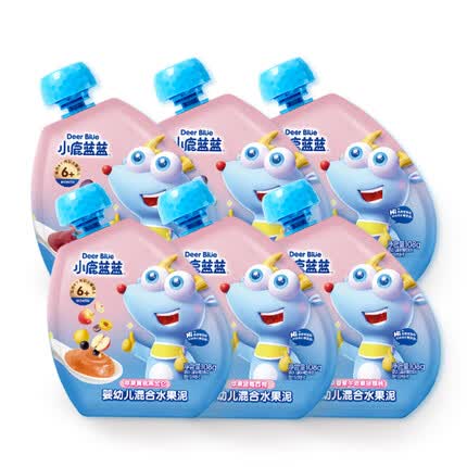 小鹿蓝蓝 趣味婴幼儿果泥x6袋 宝宝水果泥多口味婴儿辅食108g/袋