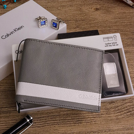 Calvin Klein 【七夕礼物】男士CK钱包短款拼接撞色时尚两折商务休闲潮流79512 灰白拼接