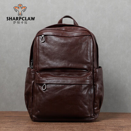 萨帕卡拉复古双肩包男士树膏皮背包大容量电脑包时尚旅行包男包 咖啡色 30*17*43cm SHARPCLAW