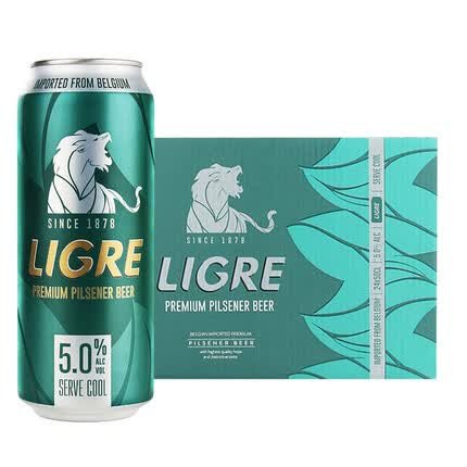 麟阁 比利时原装进口 大麦皮尔森黄啤酒500ml*24听整箱 聚餐