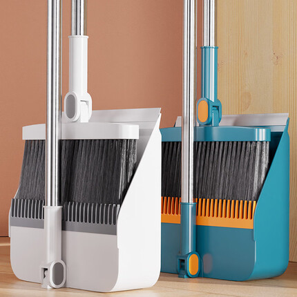 尚美德 扫把簸箕套装防风梳齿型簸箕笤帚梳齿型篦齿畚箕扫地搓斗家用折叠扫把 折叠款象牙白-2件套