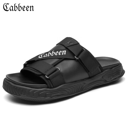 卡宾(CABBEEN)男鞋运动拖鞋时尚懒人外穿一字拖沙滩鞋户外鞋子男 黑色 38