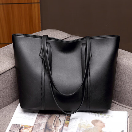 啄木鸟TUCANO感单肩大包新款大容量牛皮女包真皮托特包手提挎包包包 黑色 升级版