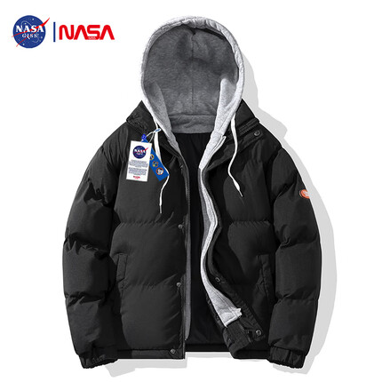 NASA GISS旗舰店棉服男港风休闲假两件棉服青少年保暖外套男女同款 黑色XL