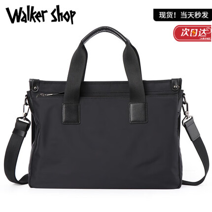 Walker Shop公文包男商务包男手提包男防水布多功能大容量电脑包男牛津包 黑色 15.6吋