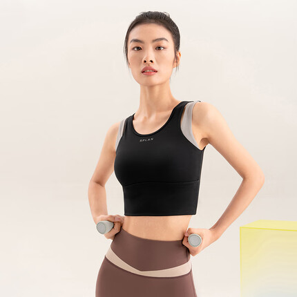 SPLAN唤醒计划高强度运动文胸防震收副乳健身跑步内衣瑜伽背心女假两件 黑色 正常码 XL(适合125-140斤)