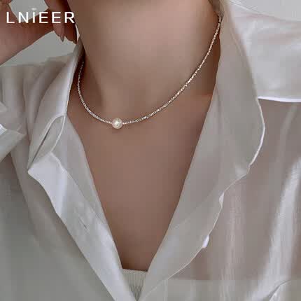 LnieerS925银碎银珍珠项链女轻奢小众设计锁骨链颈链送老婆女友闺蜜礼物 925银碎银珍珠项链