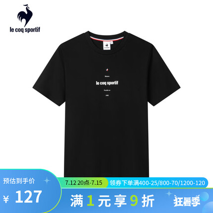 乐卡克法国公鸡男女同款春夏通勤时尚舒适圆领短袖T恤CB-0150222 黑色 2XL