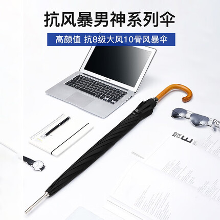 宝迪妮（Baodini）长柄雨伞男士大号全自动黑色超大伞双人自动车载商务黑直柄风暴伞 绅士黑