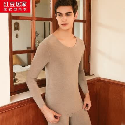 红豆秋冬情侣款红豆绒发热黑科技保暖内衣无痕色纺随心裁双面磨毛秋衣秋裤 男款咖色 175/100