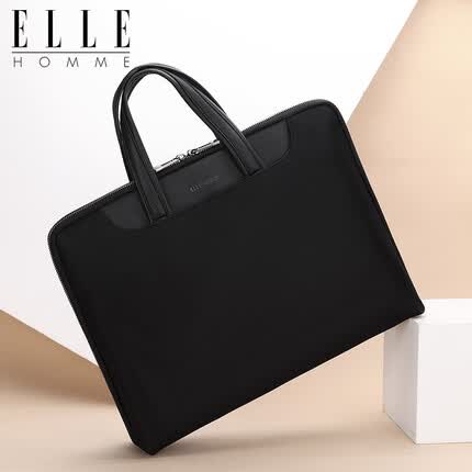 ELLE HOMME 商务男士公文包 尼龙复合帆布手提包 休闲电脑包男包EA084803510黑色
