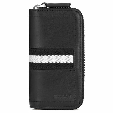 巴利（BALLY）【七夕礼物】 卡包 经典款小牛皮红白条纹男女同款钥匙包 TRIOT 黑色