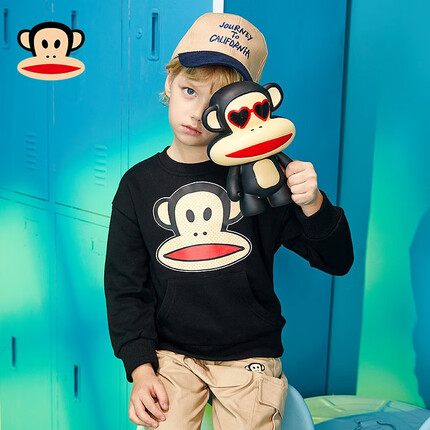 大嘴猴（paul frank）童装儿童卫衣秋季新品女童秋装男童长袖t恤上衣纯棉套头衣服 黑色 110CM