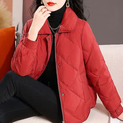 古地斯羽绒服女短款韩版加厚显瘦白鸭绒外套MXG2421 红色 XL