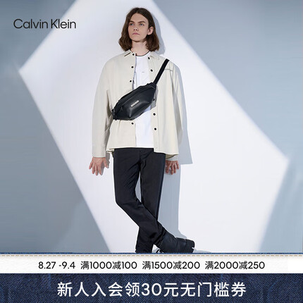 Calvin KleinJeans男士简约金属标牌可调节插扣拉链经典腰包礼物HH3547 001-黑色 OS