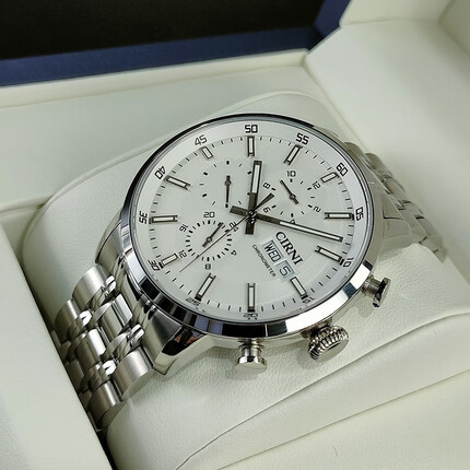 CIRNI全自动机械表男士手表运动男表防水时尚学生精钢带品牌名表国表腕表 白面钢带CI.6029M