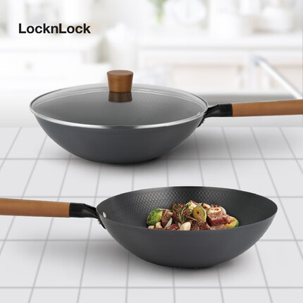 乐扣乐扣(LOCK&LOCK)旋压铁炒锅32cm 无涂层炒菜铁锅煤气灶电磁炉通用防滑木柄CCI3325