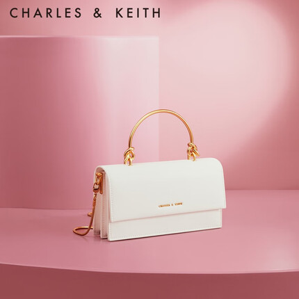CHARLES&KEITH生日礼物质感拎手提包小方包单肩斜挎包包女包女士CK6-10840314-3 White白色 XS