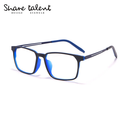 石天伦 超轻纯钛眼镜框男士黑色可配眼镜有度数眼睛框镜架定制变色近视眼镜男大脸大框 黑蓝镜框 配镜1.61轻薄0-600(防蓝光+变灰色)