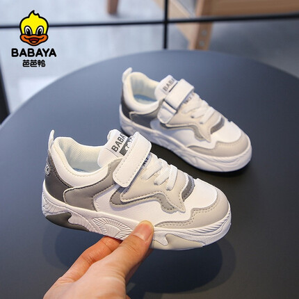 芭芭鸭 | 户外潮鞋软底男女童休闲鞋春秋上新学院风防滑百搭儿童球鞋 白灰 24 内长16.5/适合脚长16
