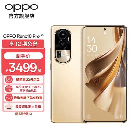 OPPO Reno10 Pro 5G手机 超光影长焦镜头 天玑8200旗舰芯片 4600mAh大电池 灿烂金套餐 16GB+256GB