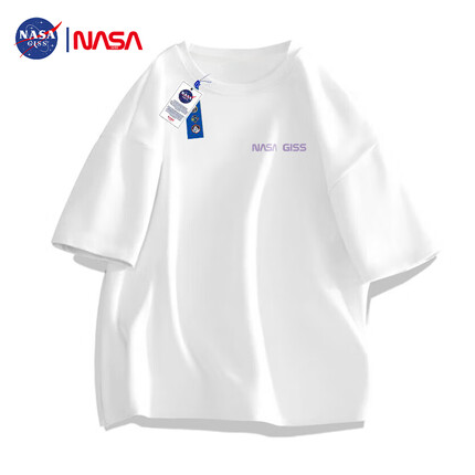 NASA GISS潮牌联名短袖t恤男简约纯棉上衣宽松大码体恤 白色 XL 