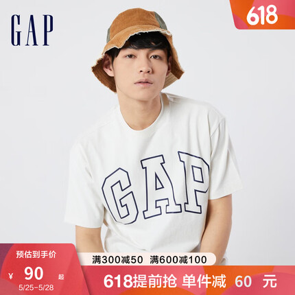 Gap男女装美式复古LOGO纯棉短袖T恤809021夏季情侣装 灰白色 175/92A(S)