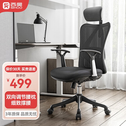 西昊 M16 电脑椅家用办公椅人体工学椅久坐舒服电竞椅老板学生学习椅 双向调节腰枕-黑色