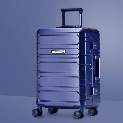凌秀行李箱拉杆箱女新款20密码旅行箱子耐用26男 宝蓝 铝框款 26寸 含箱套