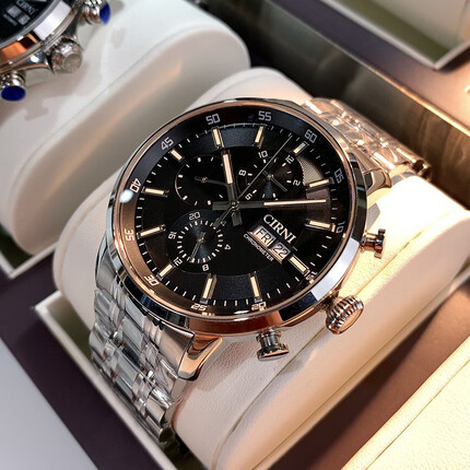 CIRNI全自动机械表男士手表运动男表防水时尚学生精钢带品牌名表国表腕表 黑面钢带CI.6029M