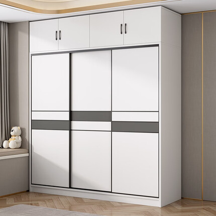 健康民居（K-MING）衣柜推拉门卧室实木质移门衣橱二门三门储物大衣柜 三门主柜+顶柜 长200深55高240